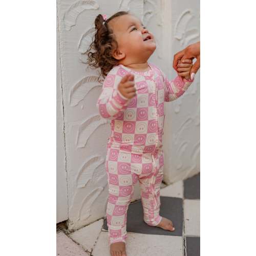 Infant Romper in Checkered Smileys – Silks