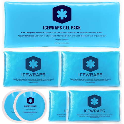 ICEWRAPS Reusable Multipurpose Gel Ice Packs in 4 Sizes - Hot Cold Pack for Kids Injuries, First Aid, Sport Injuries, Breastfeeding, Wisdom Teeth, Muscle and Joint Pain Relief - 7 pack