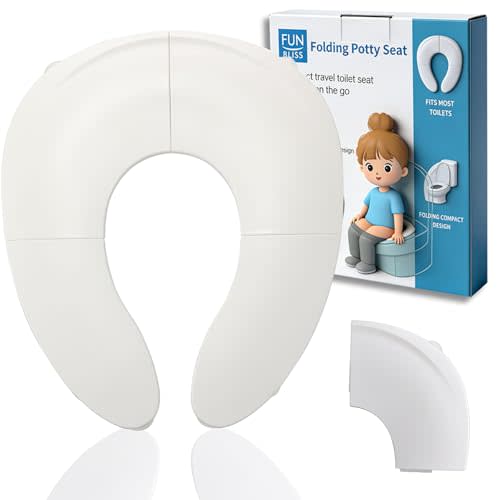 Funbliss Foldable Travel Potty Seat for Toddlers,Potty Training Toilet for Toddlers with Safety Suction Cups, Includes Storage Bag,Essential for On-the-Go Potty Training,White