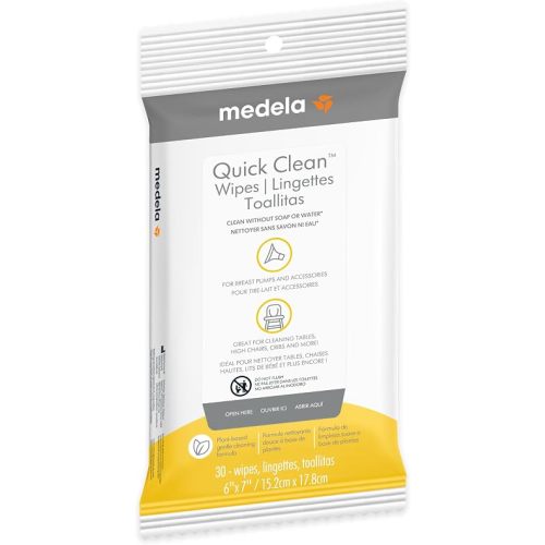 Medela Quick Clean Wipes for On-the-Go Cleaning of Breast Pumps, Accessories, and Various Surfaces, Plant-based, Resealable, 1 Pack of 30