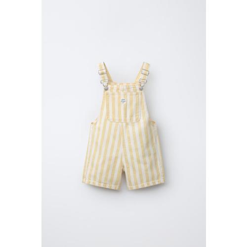 STRIPED TWILL OVERALL SHORTS - Ecru/Yellow | ZARA United States