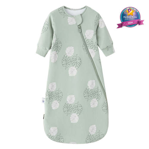 All Season Long Sleeve Sleep Sack 1.0 TOG - Organic Cotton & Camel Wool - Monstera