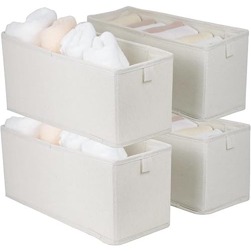 Narrow Fabric Storage Bins, 4 Pack Foldable Storage Baskets for Shelves, Decorative Linen Closet Organizers and Storage, Storage Box Container for Organizing Clothes Toy Pantry Wardrobe Closet
