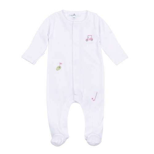 Tiny Tee Time Embroidered Footie - Pink