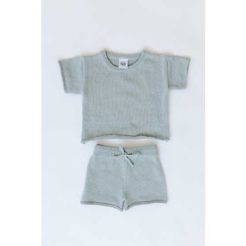 Knit Baby/Toddler Sweater Shirt & Shorts Set - Blueberry/Blue