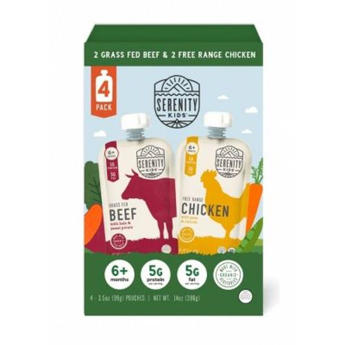 Serenity Kids Free Range Chicken & Grass Fed Beef With Organic Vegetables Baby Food Pouches Variety Pack - 4pk/3.5oz