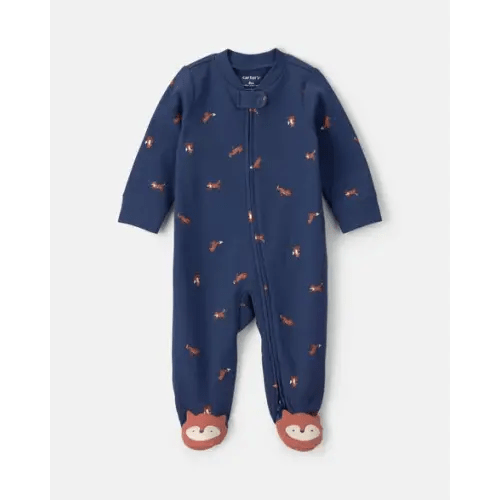 Baby Boy Fox 100% Cotton  2-Way Zip Sleep & Play Pajamas - Navy Blue | Carter's