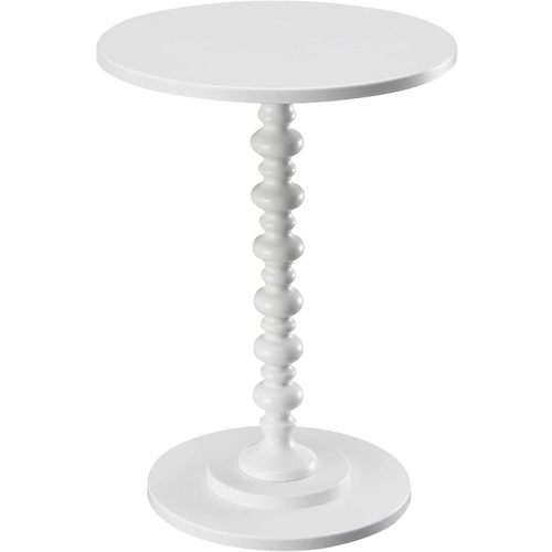 Traditional Round End Table for Living Room, Turned Solid Wood Side Table, Classic Display Pedestal Table, White