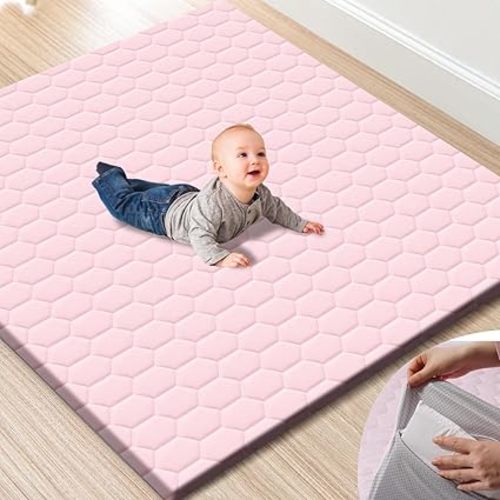 TINYHARBO Premium Foam Baby Play Mat 50" x 50" with Removable Cover, Extra Thick Padding Playpen Mat, Non-Slip Floor Mat, Stylish & Easy to Clean for Crawling Baby, Infants & Toddlers, Pink