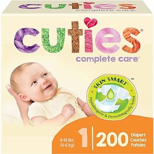 Cuties | Skin Smart, Absorbent & Hypoallergenic Diapers with Flexible & Secure Tabs | Bulk Case | Size 1 | 200 Count