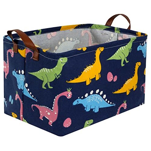 Essme Dinosaur Basket,Dinosaur Storage Baskets for Boys, Dinosaur Baskets for Boys with Handle Dinosaur Baskets for Dinosaur Room Decor, Clothes,Books.(Navy Blue dinosaurs)