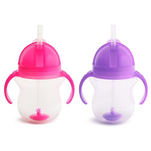 Munchkin® Any Angle™ Weighted Straw Trainer Cup with Click Lock™ Lid, 7 Ounce, 2 Pack, Pink/Purple