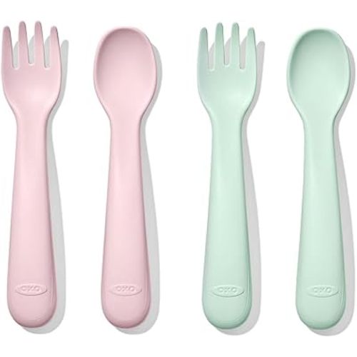 OXO Tot Plastic Fork and Spoon Set - Opal and Blossom