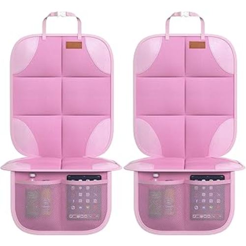 SMART ELF Car Seat Protector, 2 Pack Car Seat Cover, Seat Protector Under Baby Car Seat, Seat Covers with Non-Slip Bottom and 2 Mesh Pockets Suitable for Baby and Pet (Pink)