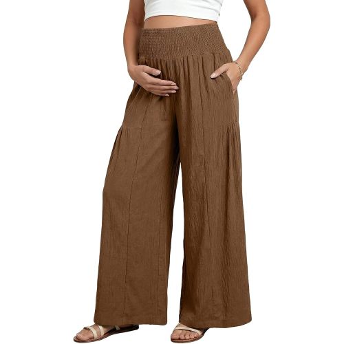 BLENCOT Women's Maternity Smocked Waist Palazzo Pants Wide Leg Casual Trousers for Pregnancy