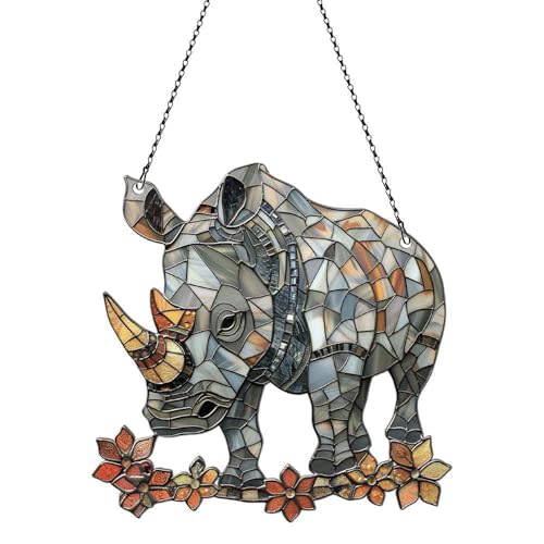 Rhino Acrylic Ornament Gift for Animal Lovers Christmas Hanging Decor | Rhino ornaments, acrylic material, window decor, animal wall art, 2D flat design, Christmas ornament