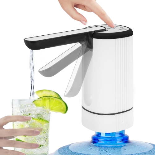 Uncahome Water Dispenser for 5 Gallon Bottle, Rechargeable Portable Electric Water Bottle Pump, Foldable Automatic Water Jug Pump for for Home, Office & Camping (White)