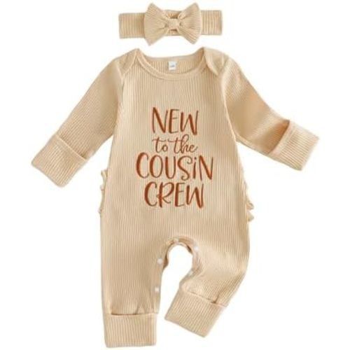 Infant Baby Girl Fall Outfit Sweatshirt Romper New to The Cousin Crew Long Sleeve Jumpsuit Bodysuit Newborn Clothes