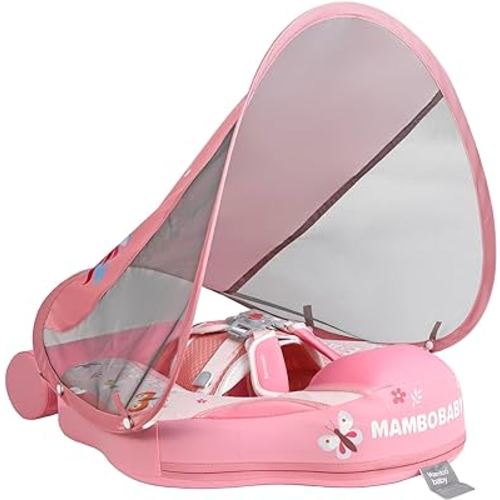 Mambobaby Float with Canopy Newest Size Improved Non Inflatable Infant Baby Pool Float Smart Mambo Float Swim Trainer Add Tail Baby Swim Float Mambo Baby Float Solid Air Free Water Waist Swimming Ring