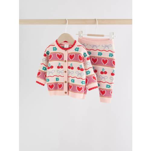 Red/ Pink Cherries Baby Knitted Cardigan and Leggings 2 Piece Set (0mths-3yrs)