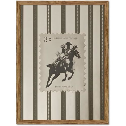 Vintage Western Wall Art Southwest Cowboy Wall Decor Pictures Mid Century Southwestern Striped Cowboy Riding Horse Poster Canvas Prints for Bedroom Living Room 12x16 inch Wood Framed