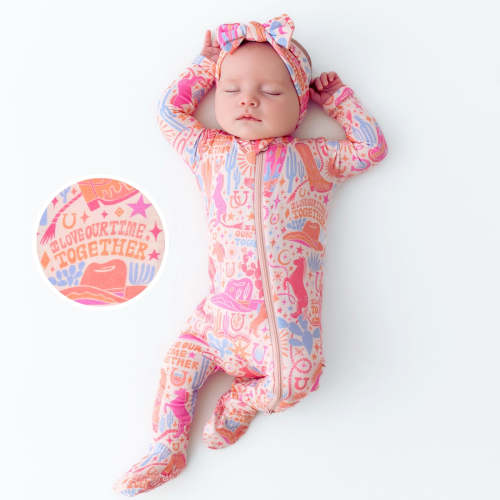 Bamboo Footie Zipper Baby Pajama - Western Cowgirl Bamboo Onesie Sleeper - I Love Our Time Together Affirmation – Raising Mama