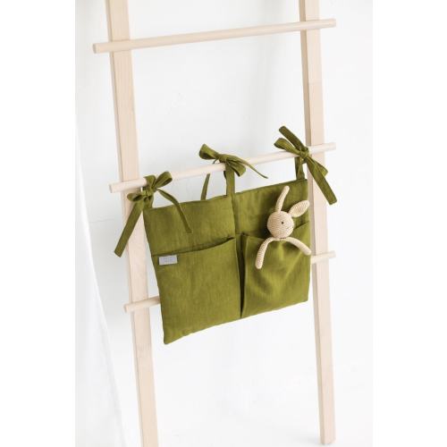 Linen Bedside Organizer, Cot Diaper Storage Pocket Bag