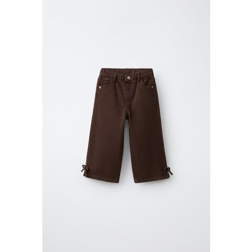 BOW DETAIL WIDE LEG JEANS - Brown | ZARA United States