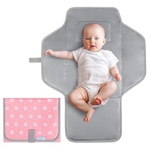 Portable Changing Pad for Baby, Compact Waterproof Diaper Mat with Built-in Cushion, Pink