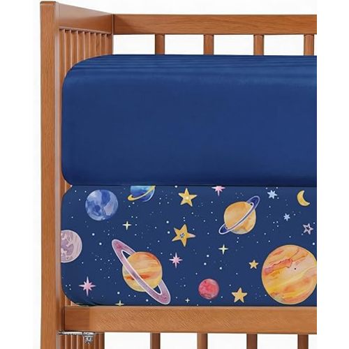 2-Pack Mini Crib Sheets Fitted - Pack N Play Sheets - 38 x 24in, Planets