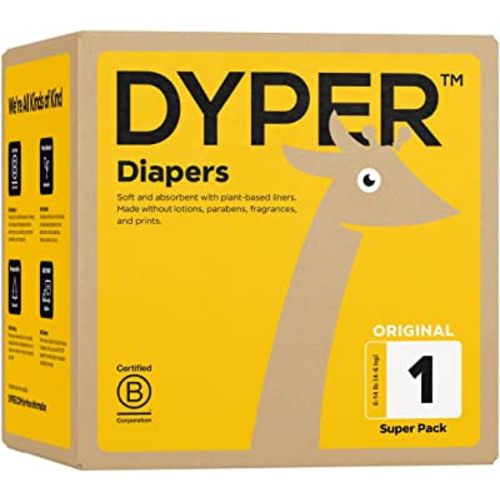 DYPER Viscose from Bamboo Baby Diapers Size 1 | Honest Ingredients | Cloth Alternative | Day & Overnight | Made with Plant-Based* Materials | Hypoallergenic for Sensitive Newborn Skin, Unscented