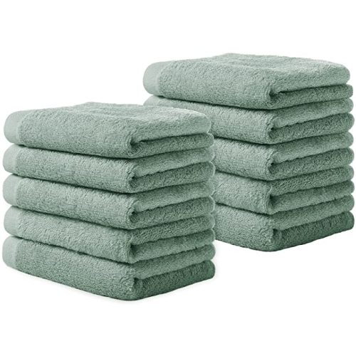 Yoofoss Luxury Washcloths Towel Set 10 Pack Baby Wash Cloth for Bathroom-Hotel-Spa-Kitchen Multi-Purpose Fingertip Towels & Face Cloths - Green