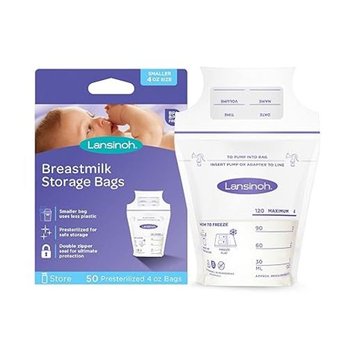 Lansinoh Breastmilk Storage Bags, 50 Count, Baby Essentials, Fast Freeze & Thaw Breast Milk Bags for Baby Bottle Feeding, Superior Strength & Stretch, 4 Ounce