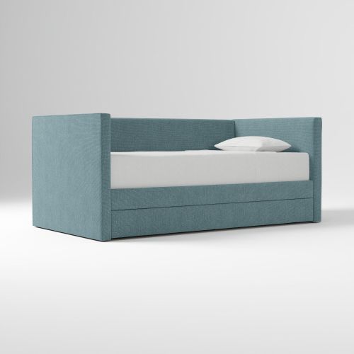 Kids Carter Square Daybed And Trundle, Performance Basket Slub Ocean, Twin