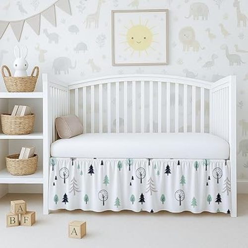 Cottington Lane Crib Skirt Dust Ruffle, 100% Natural Cotton, Soft, Durable Nursery Crib Toddler Bedding Skirt for Baby Girls or Boys, Fits Standard Cribs 28" x 52" with 14" Drop, Winter Forest
