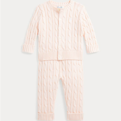 Cable-Knit Cotton Cardigan & Pant Set