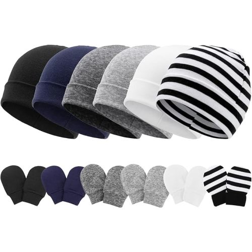 Newborn Baby Hats and Mittens Set Infant Beanie Cap Toddler Gloves Newborn Hospital Hats for Baby Boys Girls Kid 0-6 Months