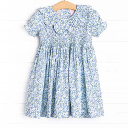 Blossomed and Blue Smocked Dress, Blue – Stitchy Fish
