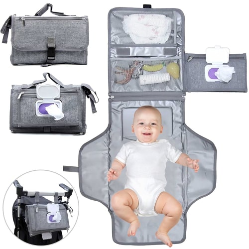 AYMZ Baby Diaper Changing Pad with Wipes Pocket,Portable Detachable Baby Diaper Changing Mat,Wipeable Extended Waterproof Newborn Grey Travel Mat