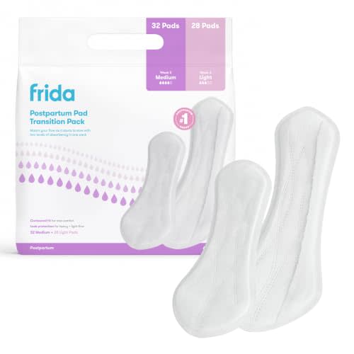 Frida Postpartum Pad MultiPack, Medium + Light Absorbency, 60 Count | Postpartum Pads with 2 Absorbency Levels, Contoured Fit + Leak Protection