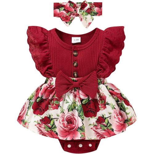 Sinhoon Baby Girl Clothes Newborn Ruffled Sleeveless Romper Floral Dreesy Bodysuit Heaedband 3pcs Baby Girl Summer Clothes