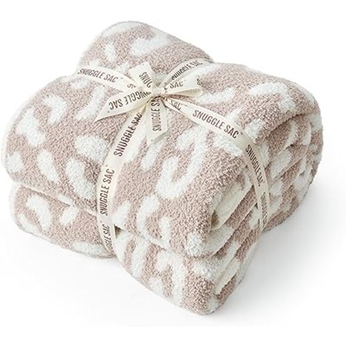 Snuggle Sac Leopard Microfiber Blanket, Queen Size Beige, 90x90 inches, Reversible Cheetah Pattern, Warm, Soft, Cozy