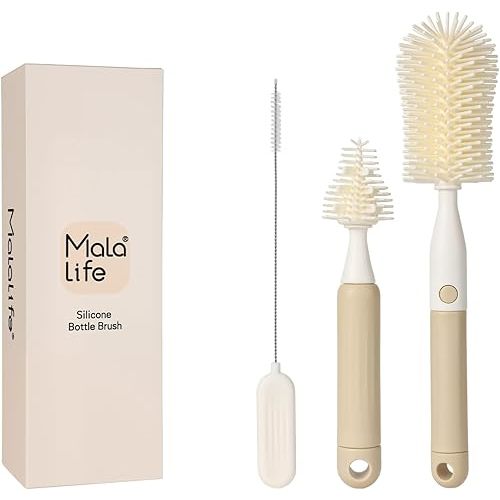 3-Pack Silicone Baby Bottle Brush, Bottle Cleaner, with Convenient Hang Up, Food Grade Silicone