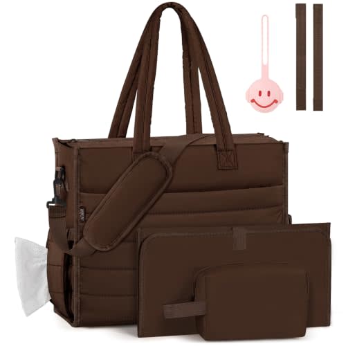 IBFUN Diaper Bag Tote for Baby, Large Hospital Mommy Bag for Labor Delivery | Lightweight Puffy 4pcs Diaper Tote with Changing Pad, Toiletry Bag and Pacifier Case, Travel, Hospital, Newborn Essentials