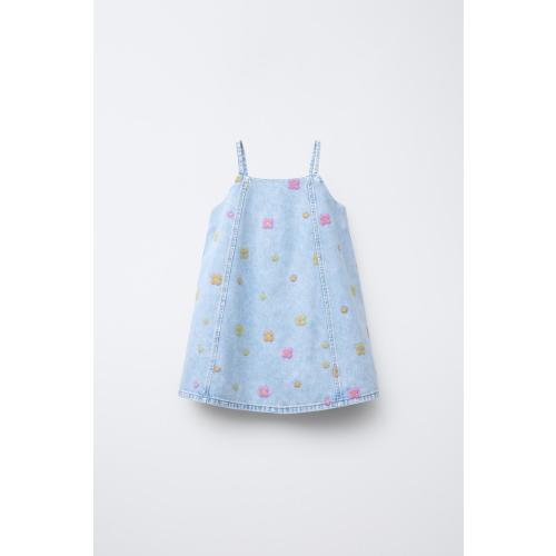 EMBROIDERED FLORAL DENIM DRESS - Light blue | ZARA United States
