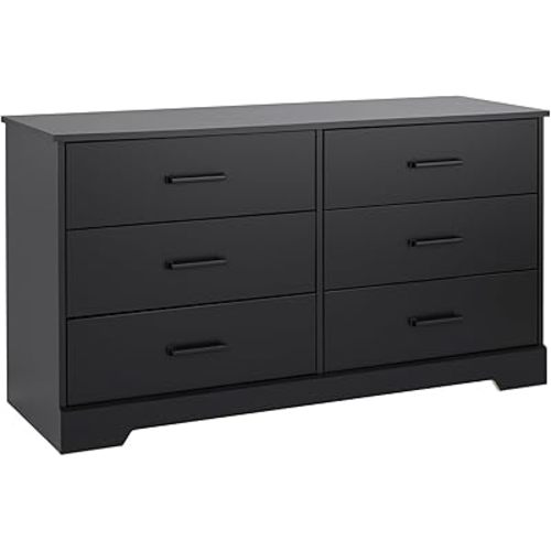 Prepac Rustic Ridge Farmhouse 6-Drawer Double Dresser, Black Dresser for Bedroom, Chest of Drawers with 6 Storage Drawers, 53.25” wide x 18.25” deep x 28.5” tall, Black