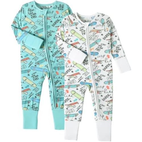 OPAWO Viscose from Bamboo Baby Pajamas Girl 2pack Mittens Cuff 2 Way Zipper Soft Footless Sleeper Baby Boy One-Piece Romper