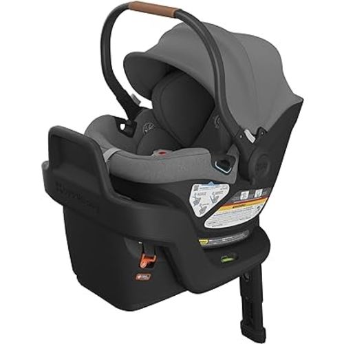 UPPAbaby Aria Lightweight Infant Car Seat/Just Under 6 lbs for Easy Portability/Base with Load Leg + Infant Insert Included/Direct Stroller Attachment/Greyson (Charcoal Mélange/Saddle Leather)