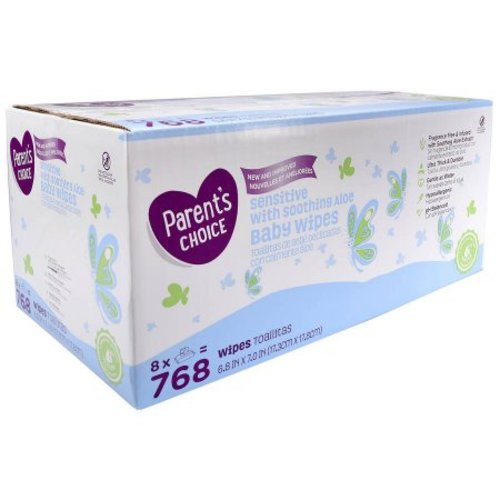 Parent's Choice Sensitive Baby Wipes, Soothing Aloe, 768 count (8 packs of 96)