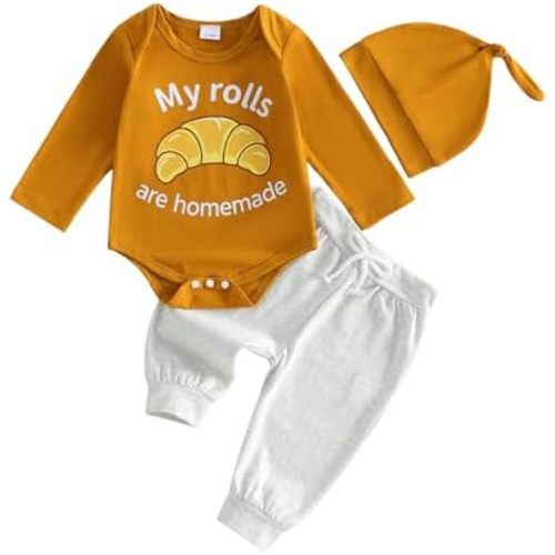 Bonangber Newborn Baby Boy Halloween Outfit Thanksgiving Outfit Long Sleeve Romper Pants Hat Set Cute Fall Winter Clothes
